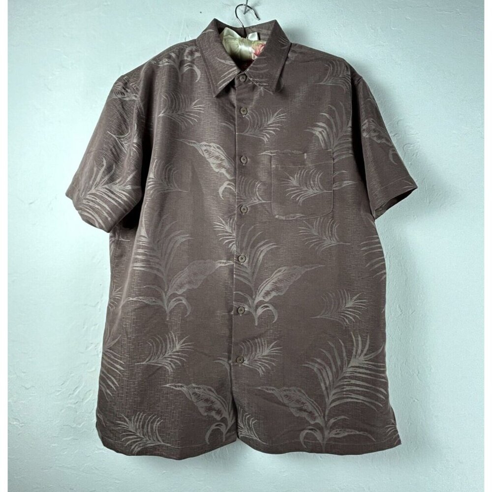 Woody's Retro Lounge Mens Short Sleeve Button Up Shirt Size Large Brown Hawaiian